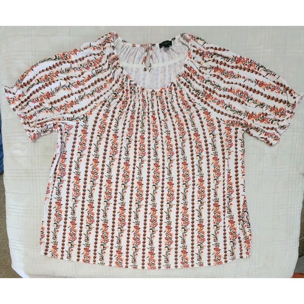 Ann Taylor Factory Women's XXL Short Sleeve Floral Boho Peasant Top Blouse